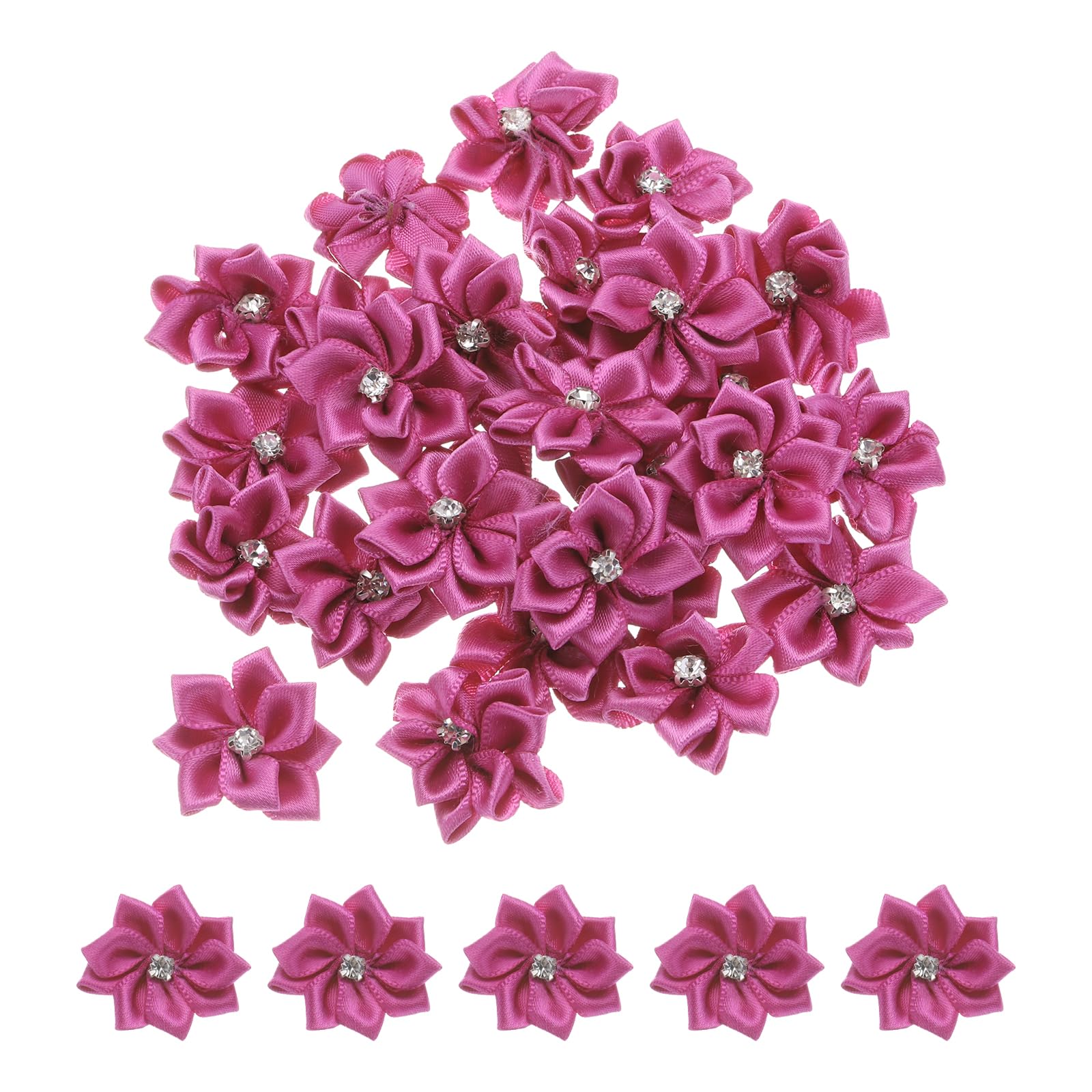 PATIKIL 1.2 Inch Small Ribbon Flowers, 100 Pcs Satin Ribbon Flowers Mini Fabric Flowers for Crafts DIY Wedding Ornament Appliques, Purple