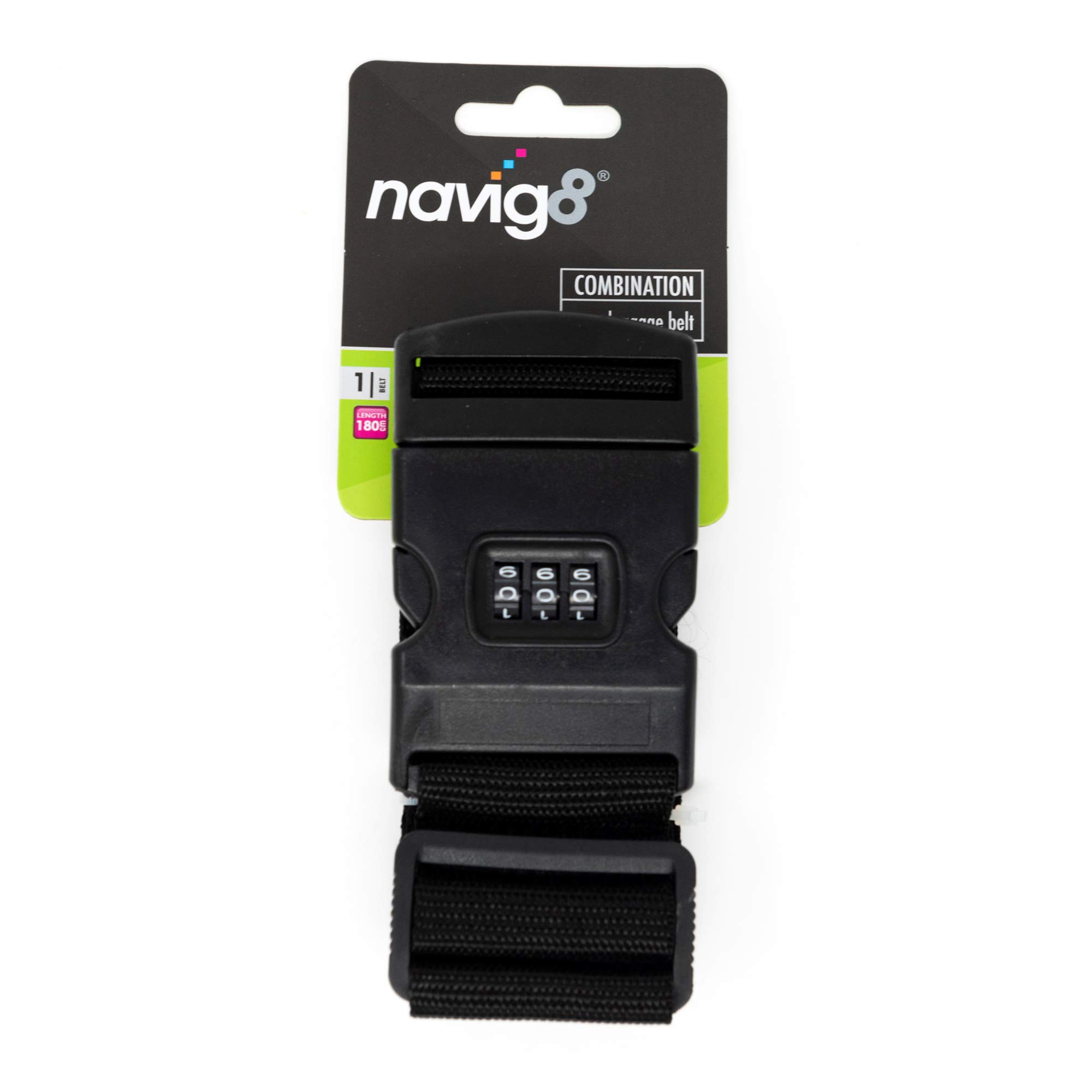 navig8 COMBINATION LUGGAGE BELT - PERSONALISED SECURITY COMBINATION - HEAVY DUTY - BLACK