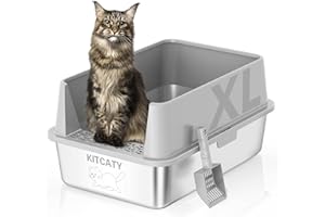 KITCATY Stainless Steel Litter Box, Metal Litter Box with Lid High Sides, XL Extra Large Litter Box for Big Cats, Never Absorbs Odors, Leak-Proof, Stain-Free, Rust-Free, Easy to Clean, Scoop Included…