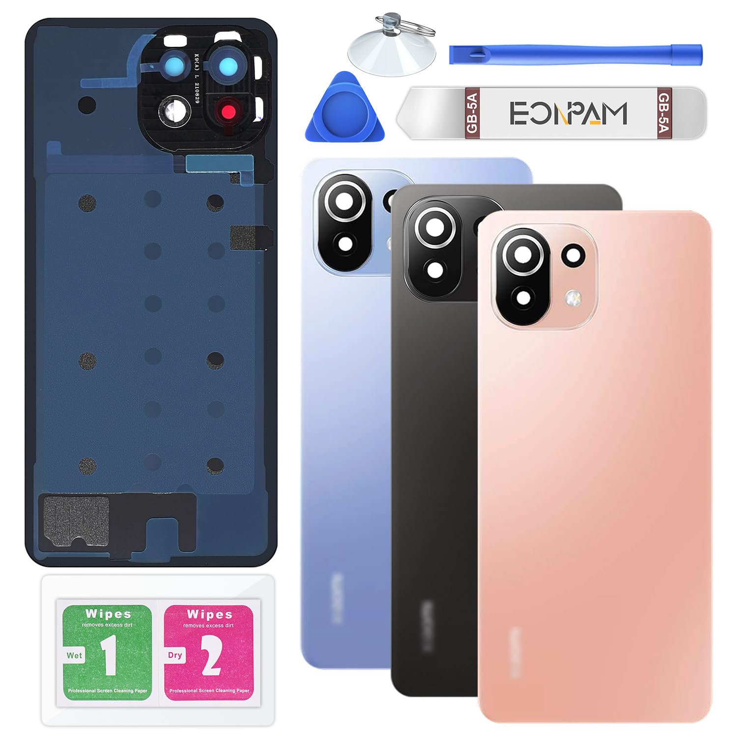 Eonpam Back Cover Glass for Xiaomi Mi 11 Lite Rear Glass Replacement with Camera Lens + Repair Kit Genuine Rear Housing (Peach Pink)