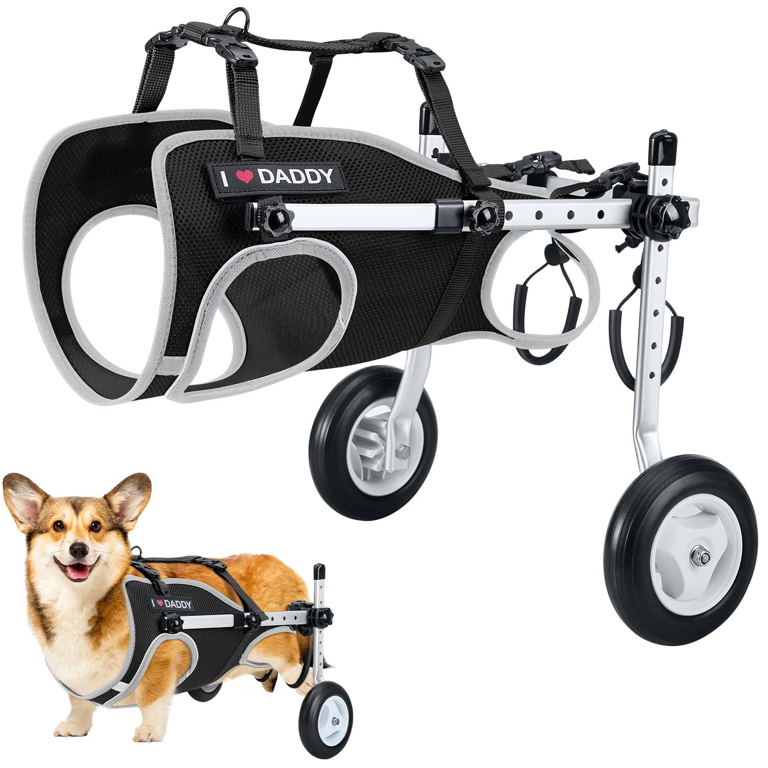 Photo 1 of Nasjac Dog Wheelchair for Back Legs - Lightweight Portable Wheelchair with Reflective Stripes, Adjustable Pet Wheelchair Cart for Senior, Arthritis, Paralyzed, Injured, or Disabled Dogs (Black, M)