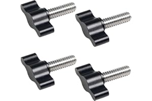 YUEARN 4 Pcs 1/4"-20 x 3/4" Threaded Thumb Screw, Stainless Steel Standard/Coarse Thread with Black Adjustable Tee Wing Aluminum Knob