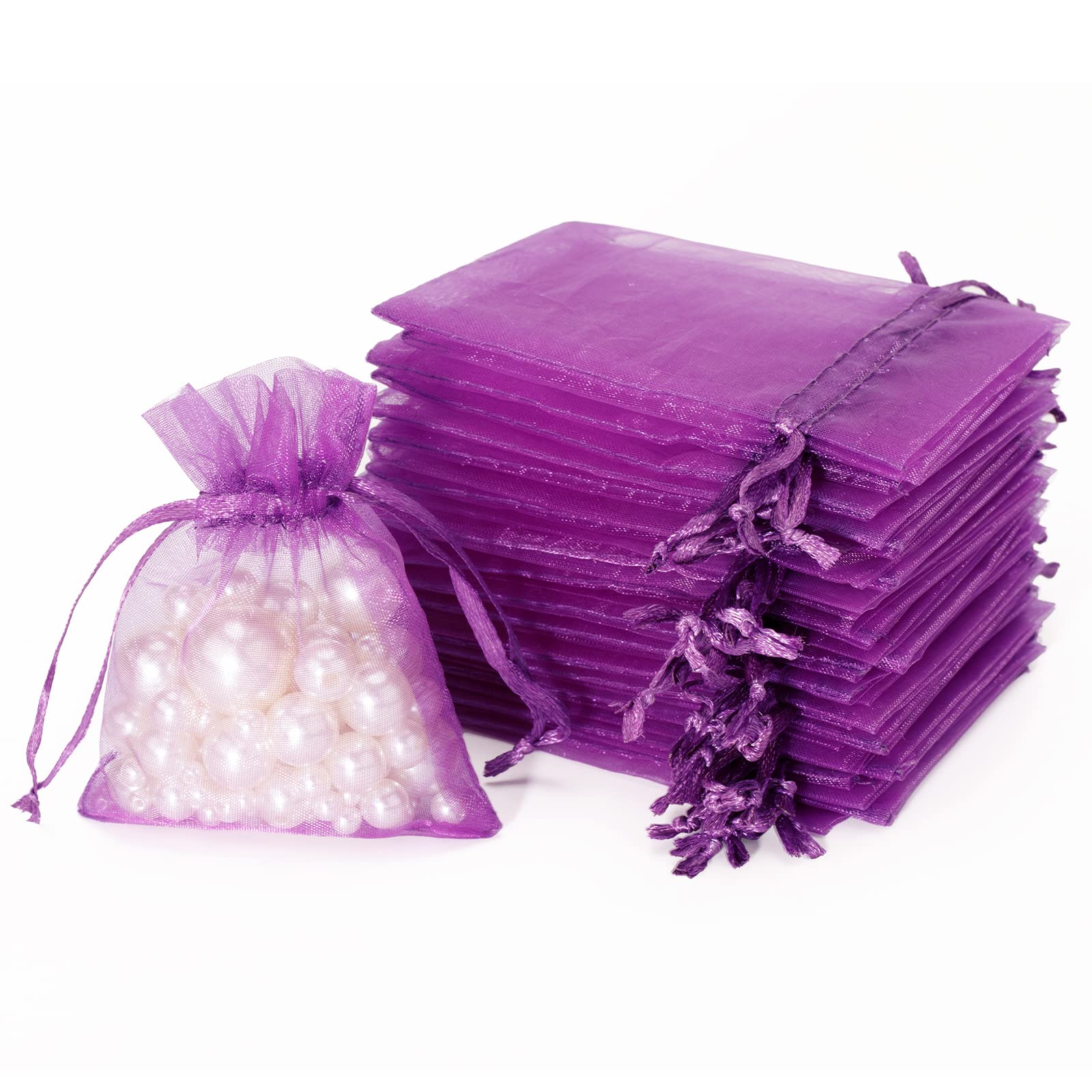 jijAcraft 100Pcs Purple Organza Bags, 7x9CM Organza Gift Bags, Jeweller Pouches Drawstring Bag, Small Party Sweet Bag For Wedding, Birthday, Christmas, Gift Wrapping