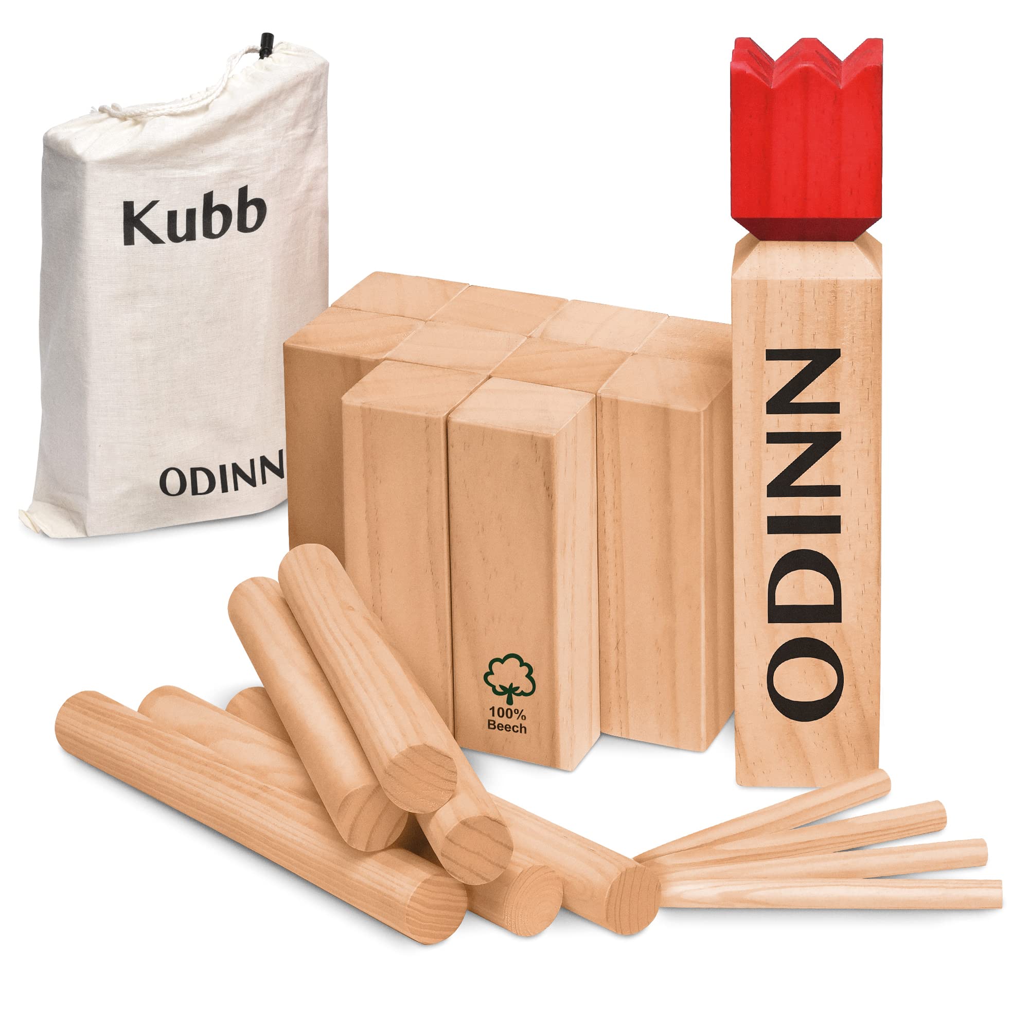 Toyfel Kubb Outdoor Game XXL Odinn – Indoor & Outdoor Kubb Game Made of FSC® Beechwood with Canvas Bag, Game of Skill for Kids & Adults – Premium Throwing Game Outdoor Swedish Chess nature