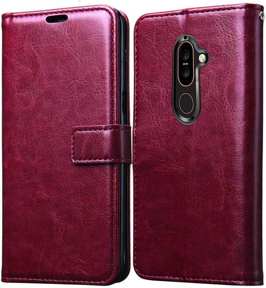 XORB Nokia 7 Plus Flip Cover Leather Case Premium Luxury Revel Touch Leather Cover for Nokia 7+ (Cherry)