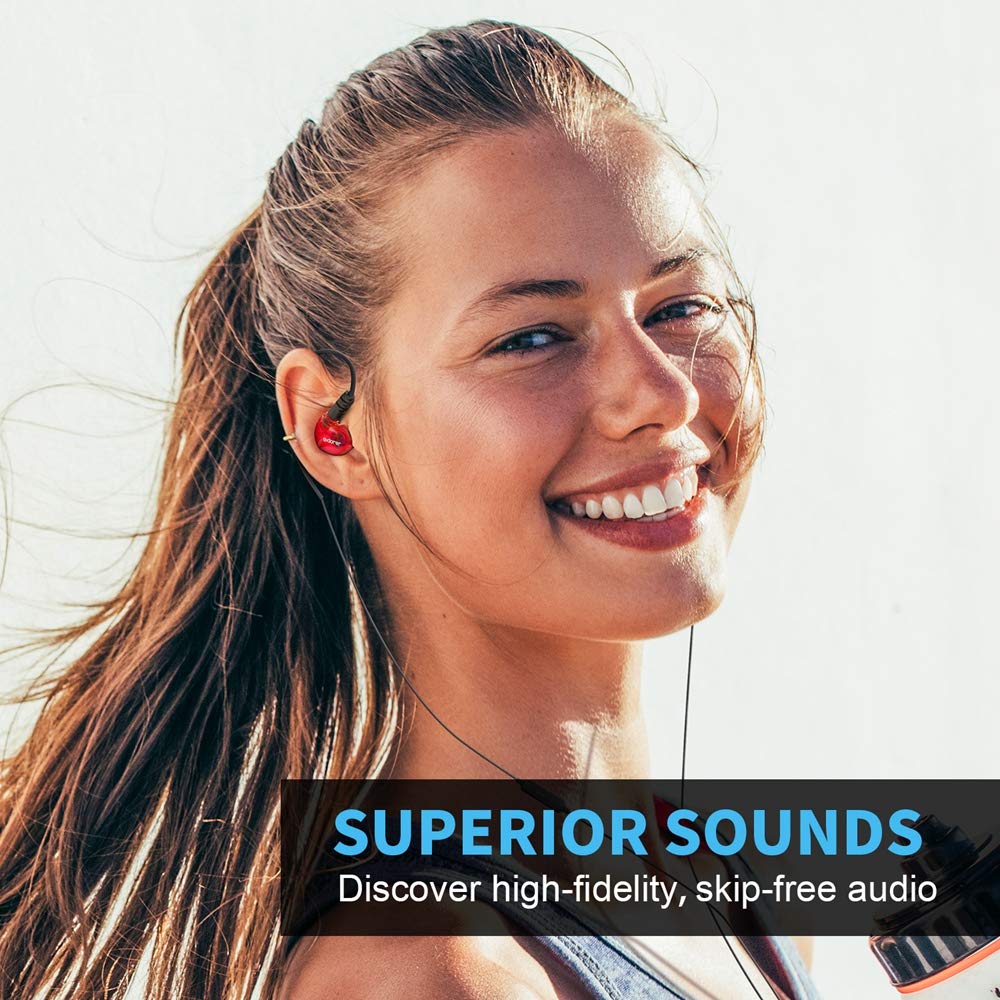 Adorer Sport Kopfhörer RX6 In-Ear Kopfhöre mit Mikrofon IPX4 Wasserschutz Stereo Ohrhörer für iPhone, iPad, Samsung, Android, MP3 - Rot