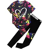 EuquixZeph Girls 2 Piece Outfits Kids Clothes Pants Sets Print Short Sleeve Top Leggings Spring Summer Tracksuit 4-13Y