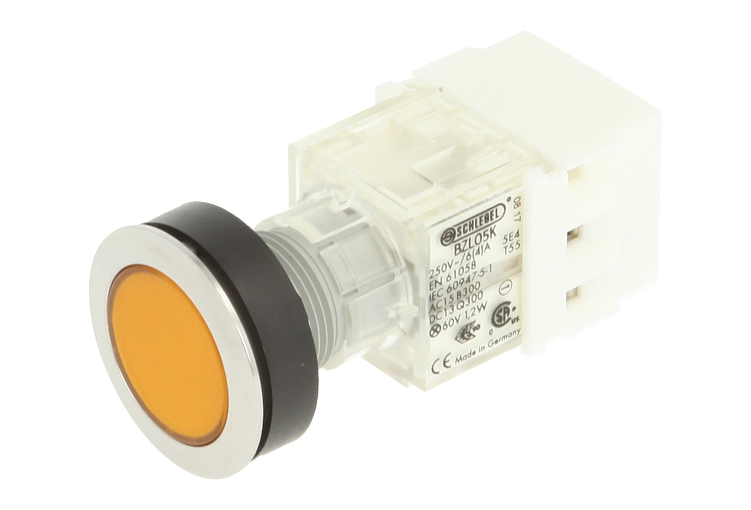 Club 23.000.488 Push Button Stainless Steel – Switch Cap, Illuminated Momentary Contact Master 1 Opener and Screw On Connector 24 V LED YELLOW (Pack of 2)