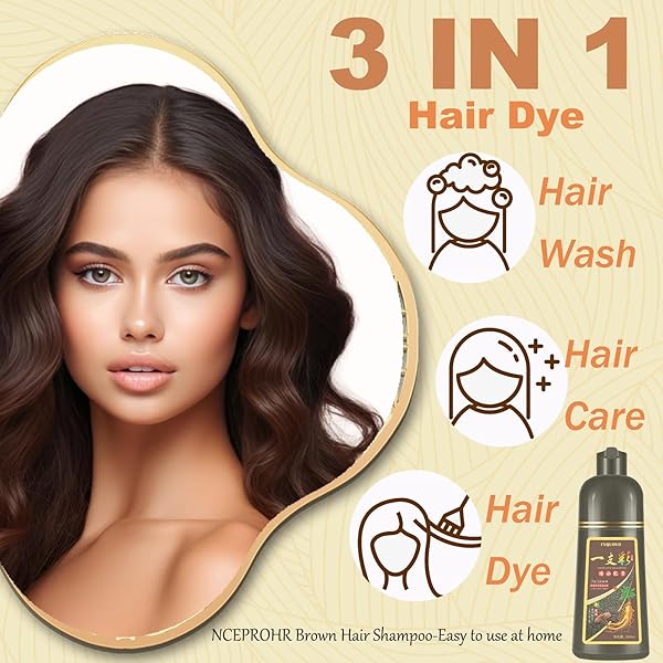 HERBAL INSTANT 3-IN-1 LONG-LASTING BROWN HAIR COLOR SHAMPOO FOR GRAY HAIR COVER FOR WOMEN & MEN – 16.90 FL OZ (DARK BROWN)