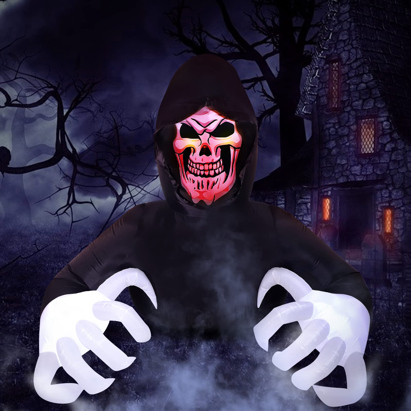 Photo 1 of 8 FT Length Halloween Inflatable Grim Reaper Halloween Decorations Halloween Outdoor Blow Up Yard for Halloween Outdoor Yard Decorations, Garden, Lawn,Indoor