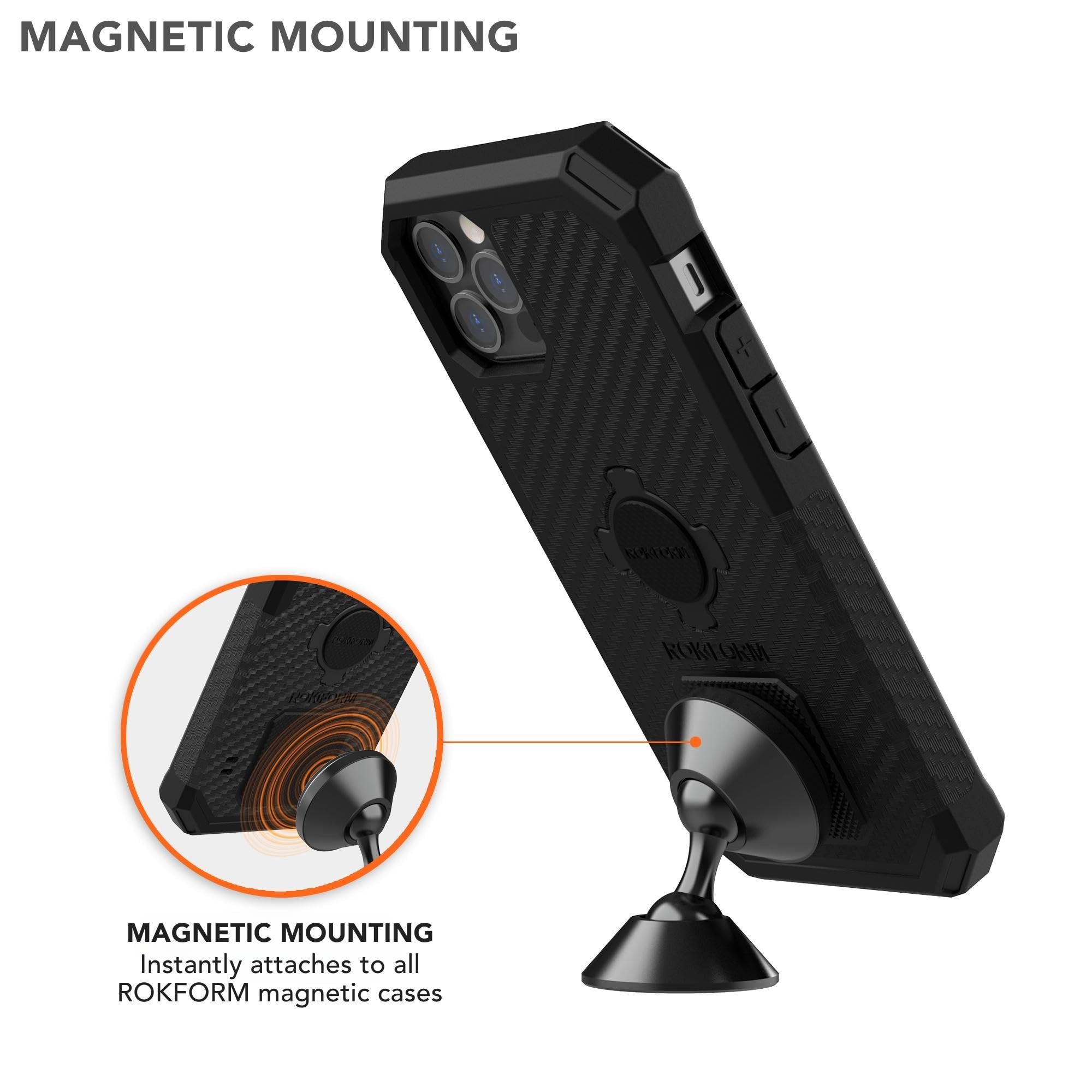 ROKFORM - Adjustable Magnetic Car Mount, 360 Degree Swivel with 3M VHB Tape, Cell Phone Holder, Aluminum Dashboard Phone Mount Stand for Truck Car & Van (Black)
