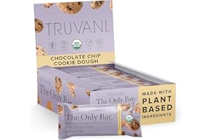 Truvani Plant Based Snack Bars | Chocolate Chip Cookie Dough 12 Pack | 5g Protein | USDA Organic and Vegan | The Only Bar | Dairy, Soy, and Gluten Free | Individually Wrapped