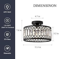 Pevfah Crystal Black Ceiling Light, Modern Semi