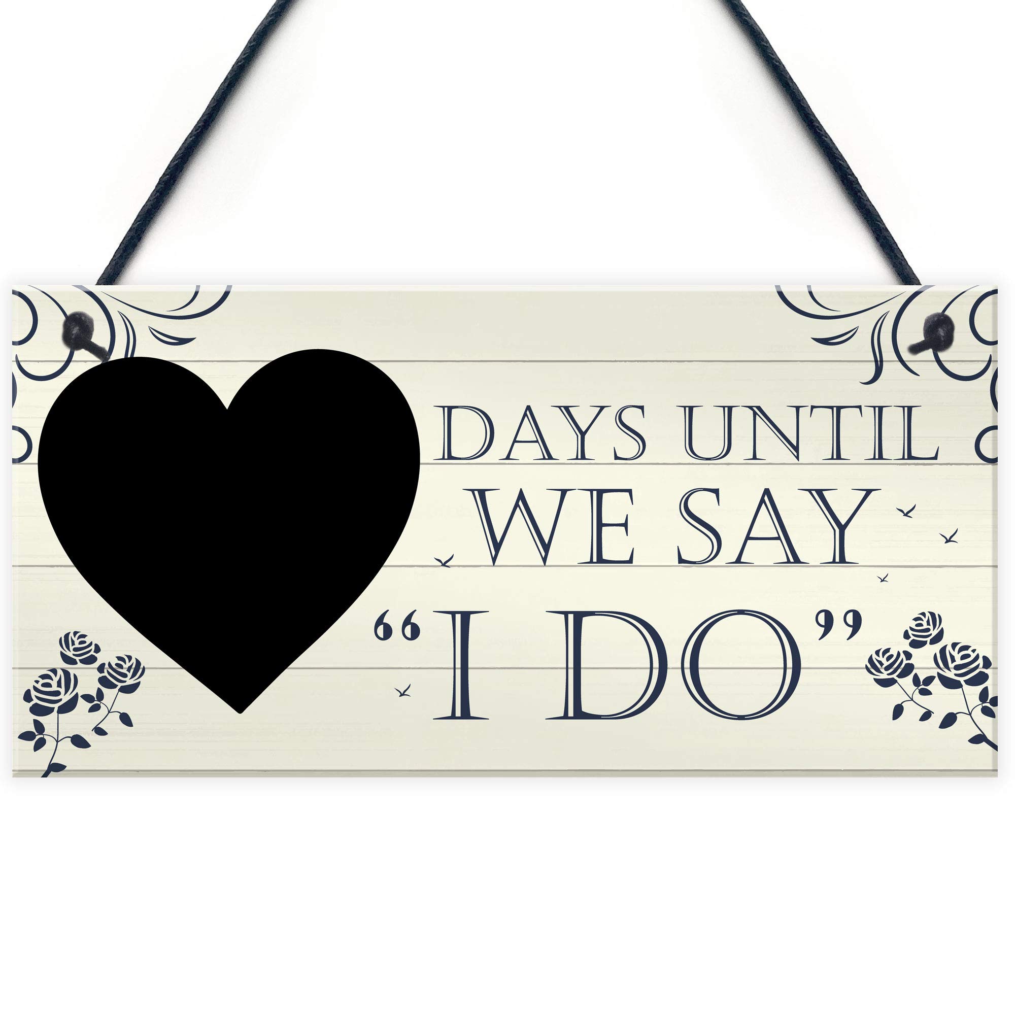 Red Ocean Wedding Countdown I DO Chalkboard Hanging Plaque Sign Engagement Gift Fiance Mr & Mrs