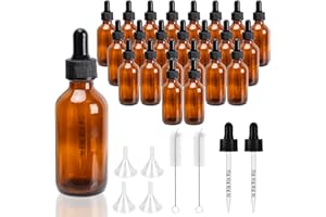 24 Pack 2 oz Glass Dropper Bottles with Measured Dropper - 60 ml Dark Amber Tincture Bottles for Essential Oils, Perfumes, Ar