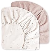 Little Grape Land Muslin Crib Sheets Fitted for Boys and Girls 2 Pack, 100% Cotton Baby Bed Sheets Soft Breathable, Neutral Fitted Baby Mattress Sheets for Standard Crib 52x28 inches, Fog Flower