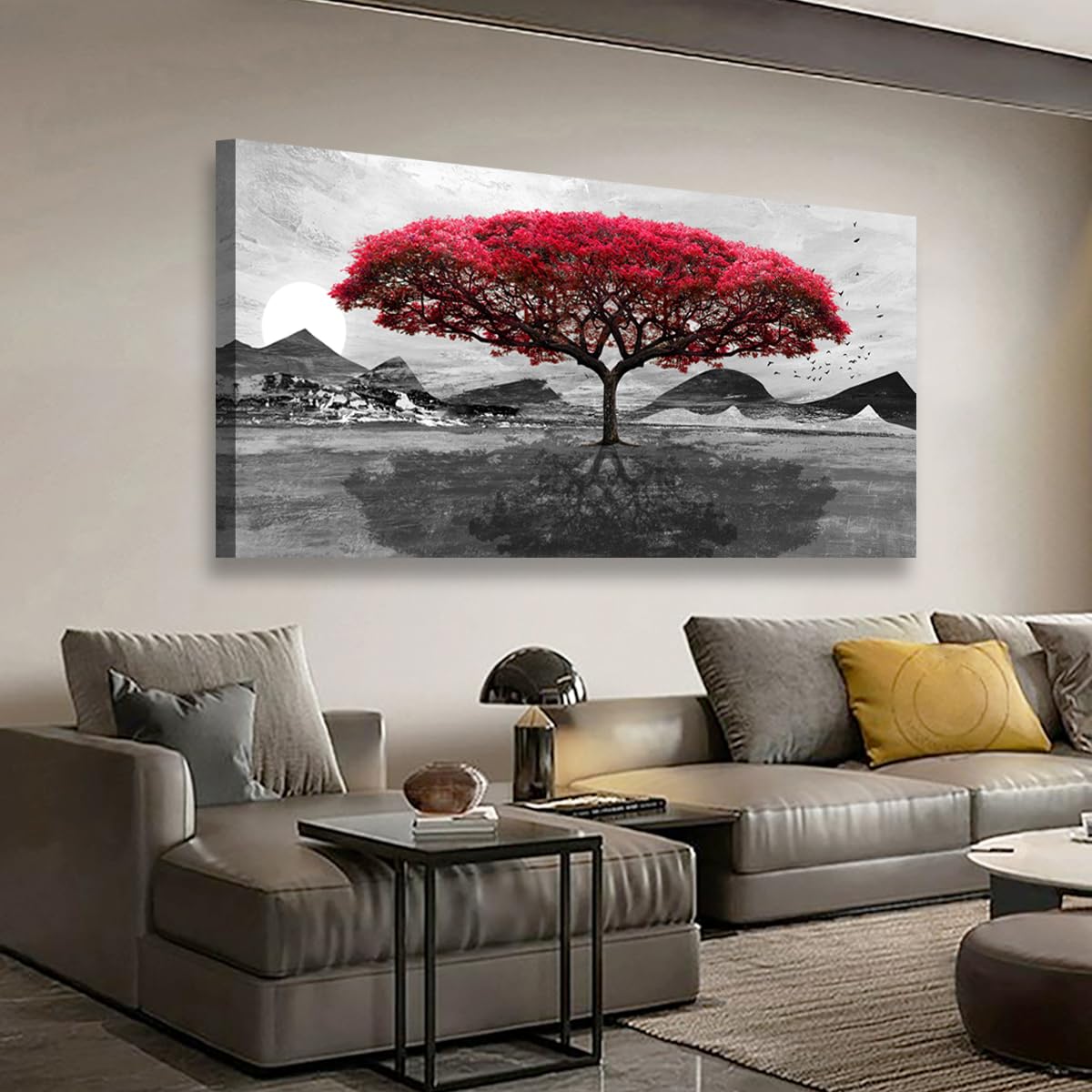 Red Tree of Life Canvas Wall Art for Living room Office Bedroom Black ...