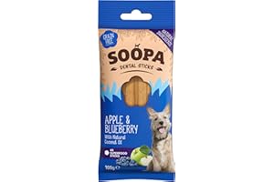 Soopa Pets Apple and Blueberry Dental Dog Treats, Human Grade, Grain Free Dental Sticks for Clean Teeth, Healthy Dog Treats for Small Dogs, Large Dogs
