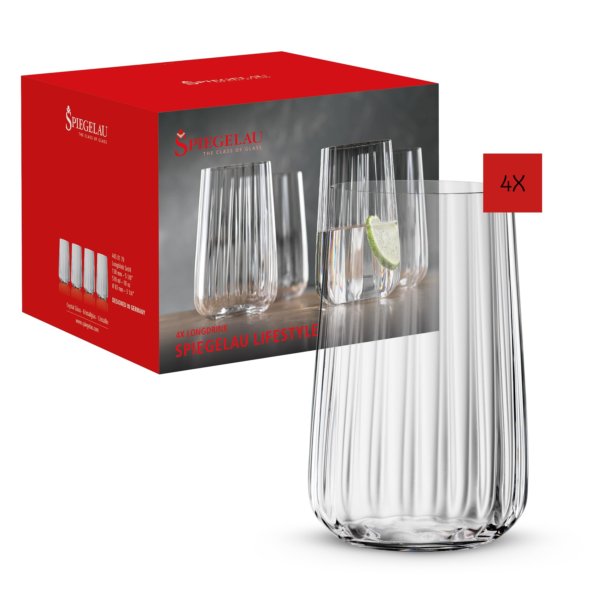 Spiegelau & Nachtmann 4-Piece Long Drink Set, Crystal Glass, 510 ml, Spiegelau Lifestyle, 4450179