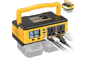 VOLTTECH 350W Power Inverter Compatible with Dewalt: Portable Battery Adapter Phone Charger DC 20V to AC 110-120V Camping Essentials with 2 USB-A & 2 Type-C & 2 AC & 7 Colors RGB & 4 LED Light (No Battery)