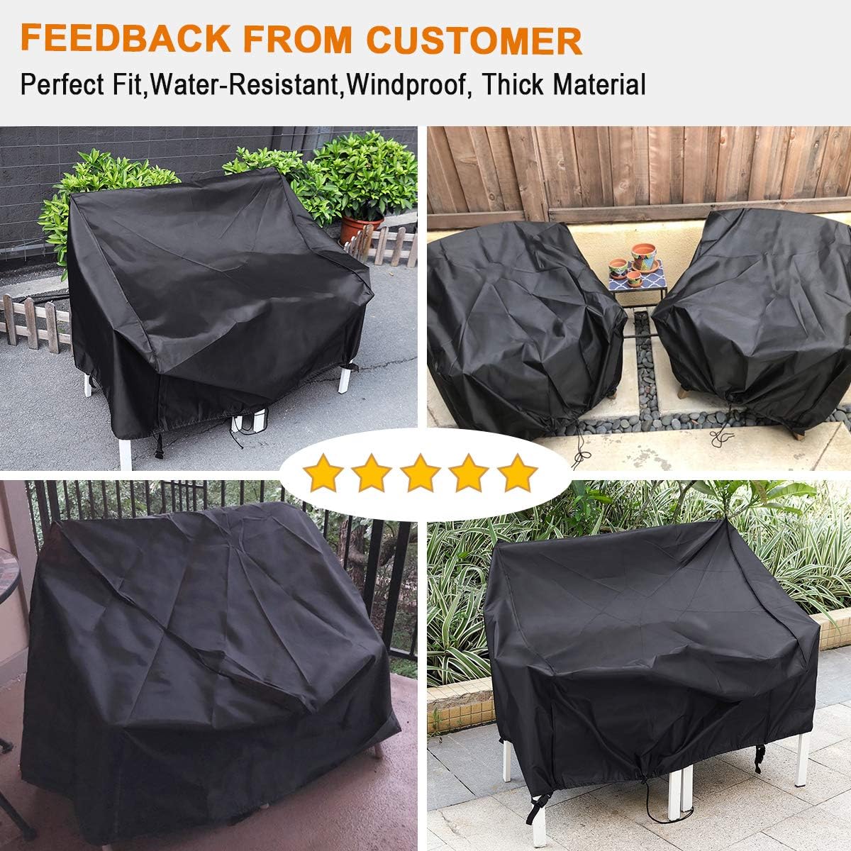 CAVEEN Patio Chair Covers, Outdoor Stackable-Chair Patio Furniture Cover, Waterproof Deep Seat Lounge Chair Cover, High Back 600D Oxford Patio Chair Cover Black Large (2 Pack): Furniture & Decor