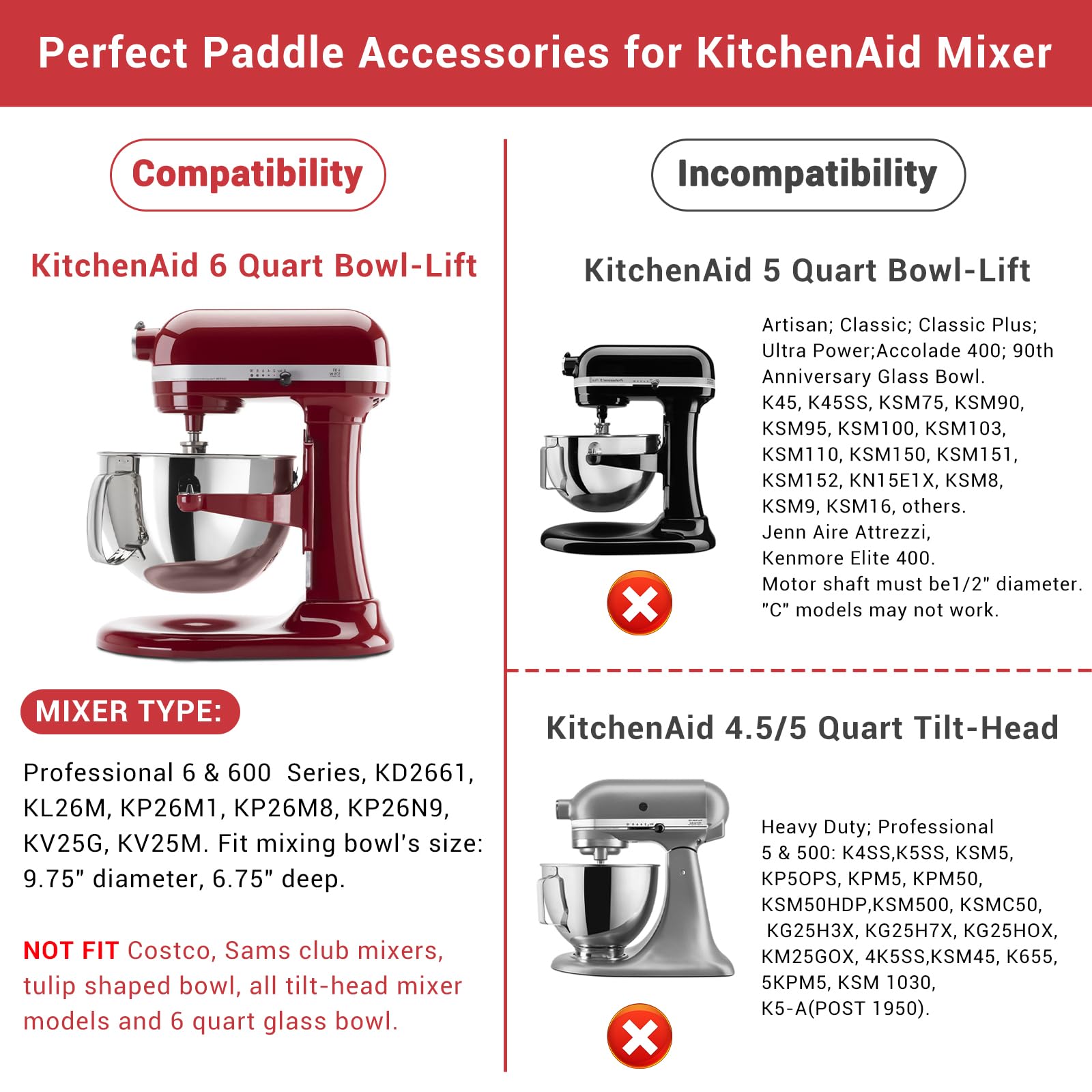 Flex Edge Beater Accessories and Attachments for KitchenAid 6 Quart Bowl-Lift Stand Mixer, Pastry Paddle Attachment for Kitchenaid, Dishwasher Safe, White