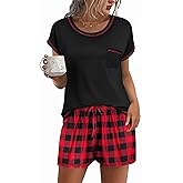 Ekouaer Pajama Set for Women Short Sleeve Tops and Shorts Set 2 Piece Pjs Classic Loungewear with Pockets