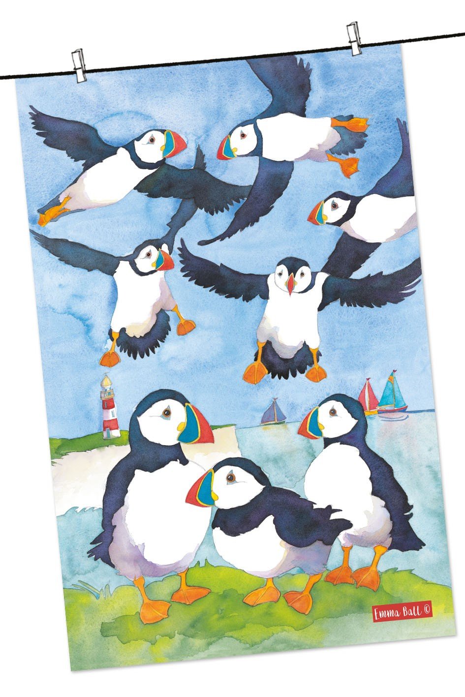 Puffin Birds Designer Tea Towel - Emma Ball