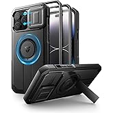 Dexnor for iPhone 14 Pro Max Case with Slide Camera Cover & Adjustable Kickstand & Built-in Screen Protector, Magnetic Rugged Shockproof Bumper Cases Heavy-Duty Magnetic Protective Cover,Black