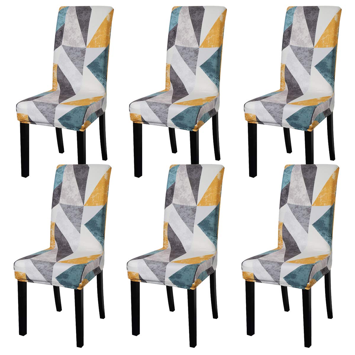 ele ELEOPTION Printed Stretch Dining Chair Covers Removable Washable Elastic Spandex Dining Chair Slipcovers High Back Chair Protector Seat Covers for Dining Room Wedding Banquet Party (A, Set of 6)
