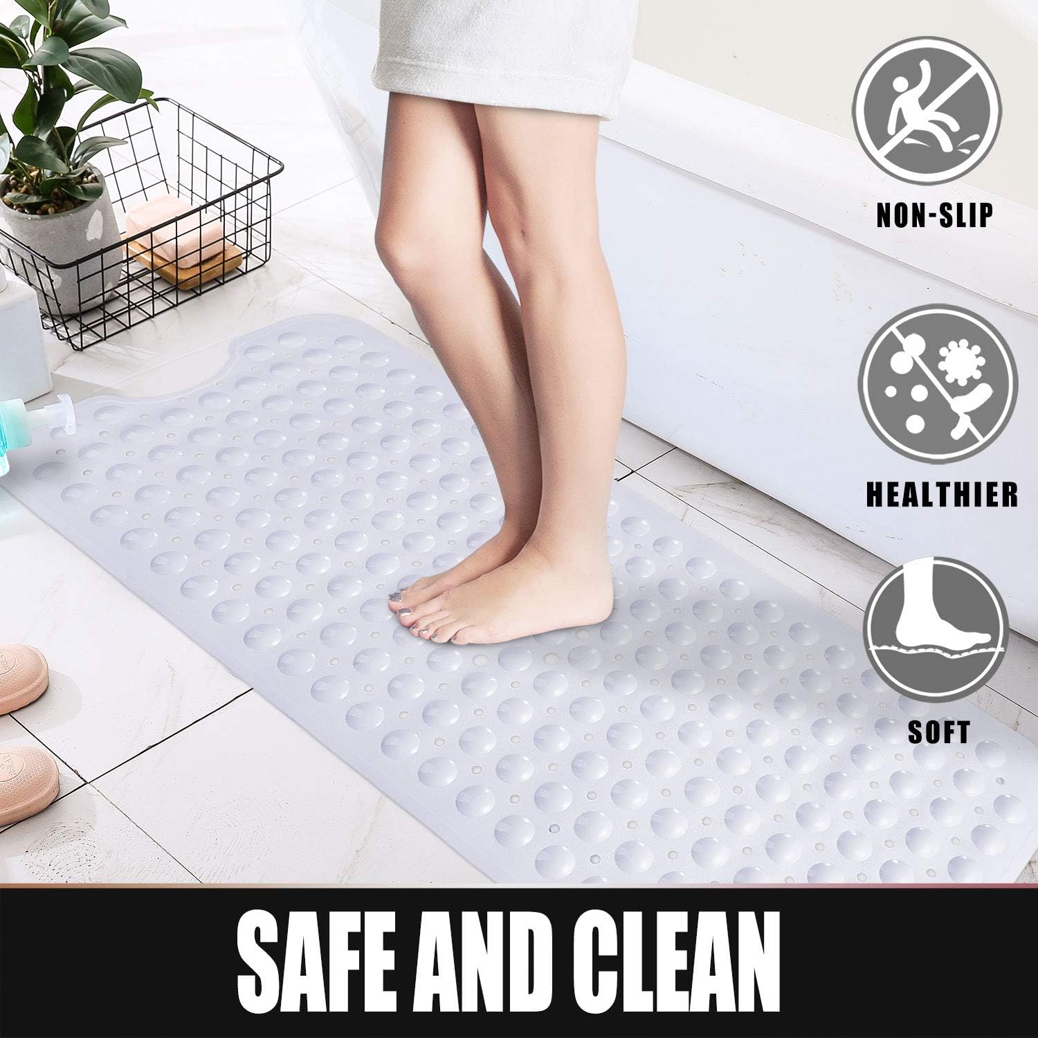 Yimobra Original Bath Tub Shower Mat Extra Long 16 x 40 Inches, Non-Slip with Drain Holes, Suction Cups, Machine Washable, Phthalate Free, Latex Free, BPA Free, Bathroom Mats, White: Home & Kitchen
