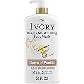 Ivory Deeply Moisturizing Body Wash, 24hr Nourishing Hydration, Soothes Itchy Dry Skin, Made with Shea Butter Blend, Free of Dyes Heavy Perfumes Parabens &amp; Phthalates, Vanilla Scent, 27 oz
