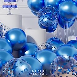 AULE Party Balloons Pack of 42 - Metallic Blue