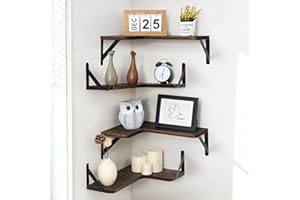 Marsmiles Corner Floating Shelves, Corner Wall Shelves Set of 4, Wall Mounted Corner Storage Display Shelving for Bathroom, Bedroom, Living Room, Kitchen, 16" W x 11-2/5" D, L-Shaped, Rustic Brown