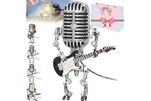 haccen Vueeze Mic Rockbot, Sherum Mic Rockbot, Dotmalls Mic Rockbot, Retro Style Microphone Robot Table Lamp, Holding Guitare Vintage Night Light, Metal Microphone Robot Lamp
