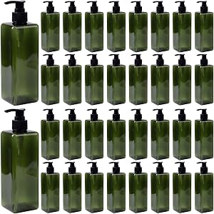 Zubebe 32 Pcs 16 oz Empty Plastic Pump Bottles Lotion Bottles with Pumps Clear Square Lotion Dispenser Refillable Shampoo Con