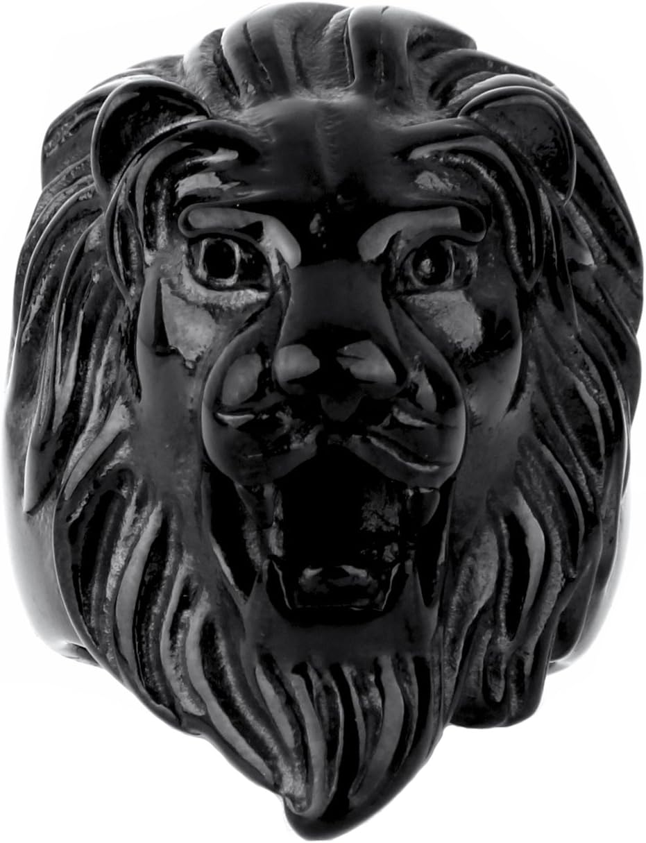 COPAUL Jewelry Punk Rock Men's Stainless Steel Rings,Animal Lion Style