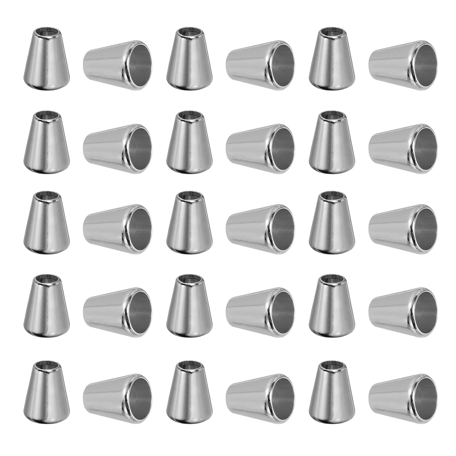 PATIKIL Bell Stopper Conical Cord Ends, 30 Pack Zinc Alloy Cord Rope Fastener Lock Clip for DIY Backpacks Shoelaces Bags, Bright Silver Tone