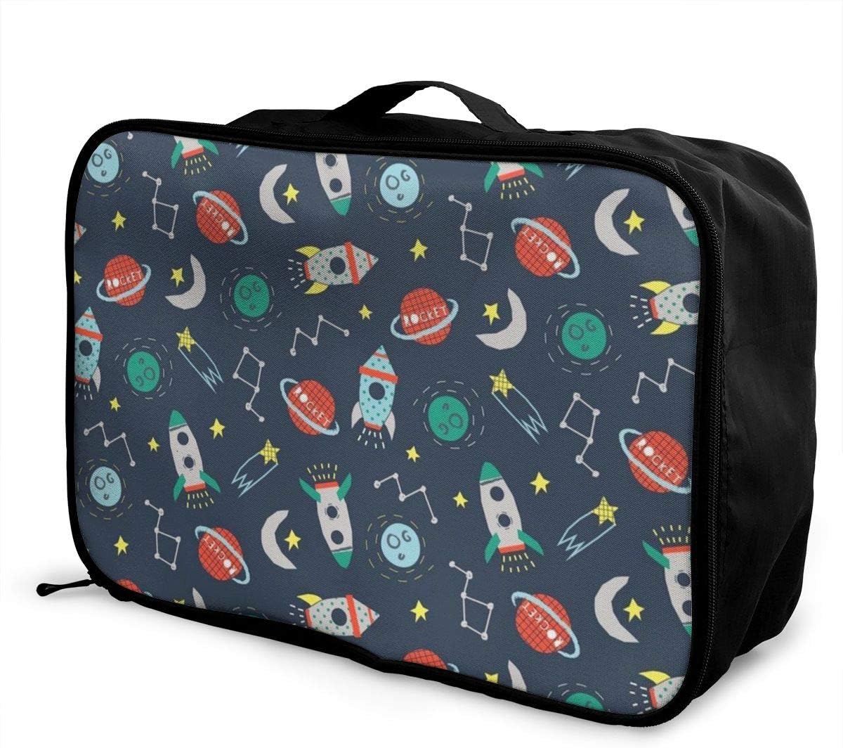 Perfect Travel Partner Large Capacity Travel Luggage Storage Bag Sleeve For Suitcase Trolley Handles Travel Duffel Tote Bag - Astronauts And Satellites From Outer Space