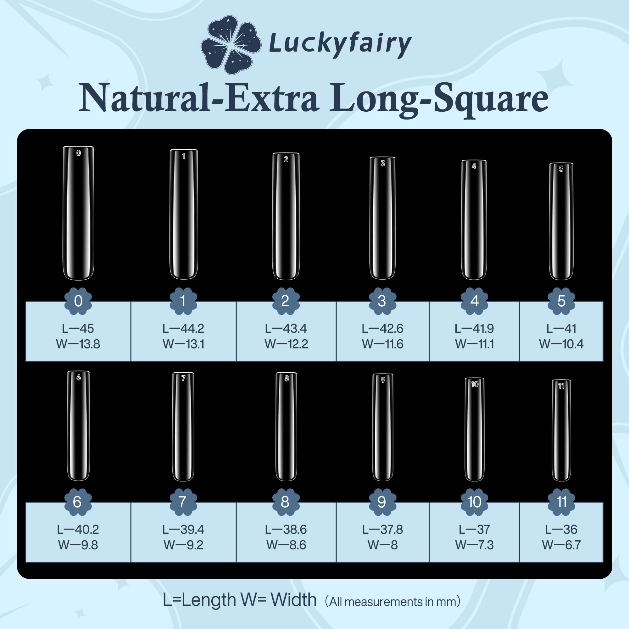 Luckyfairy Extra Long Square Nail Tips, XXL 120Pcs 12 Sizes No C Curve Clear Acrylic Nails Straight Tapered Square Press on False Nail Tips for Nail Extension Nail Art Salon Home DIY - Image 7