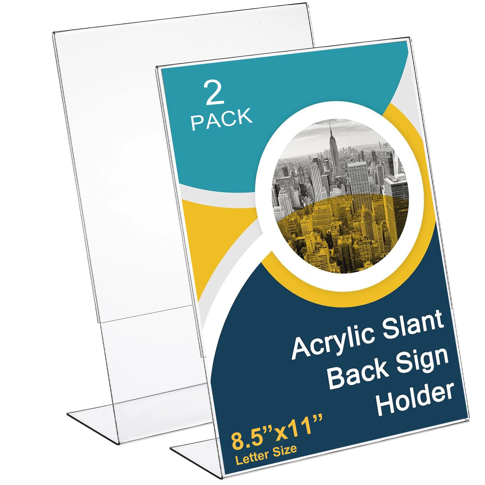 Photo 1 of Sanwuta 2 Pcs 8.5 x 11 Inch Acrylic Sign Holder, Slant Sign Display Stand, Transparent Flyer Holder Frame Plastic Document Display for Workers Teachers Office Home Menu Desktop