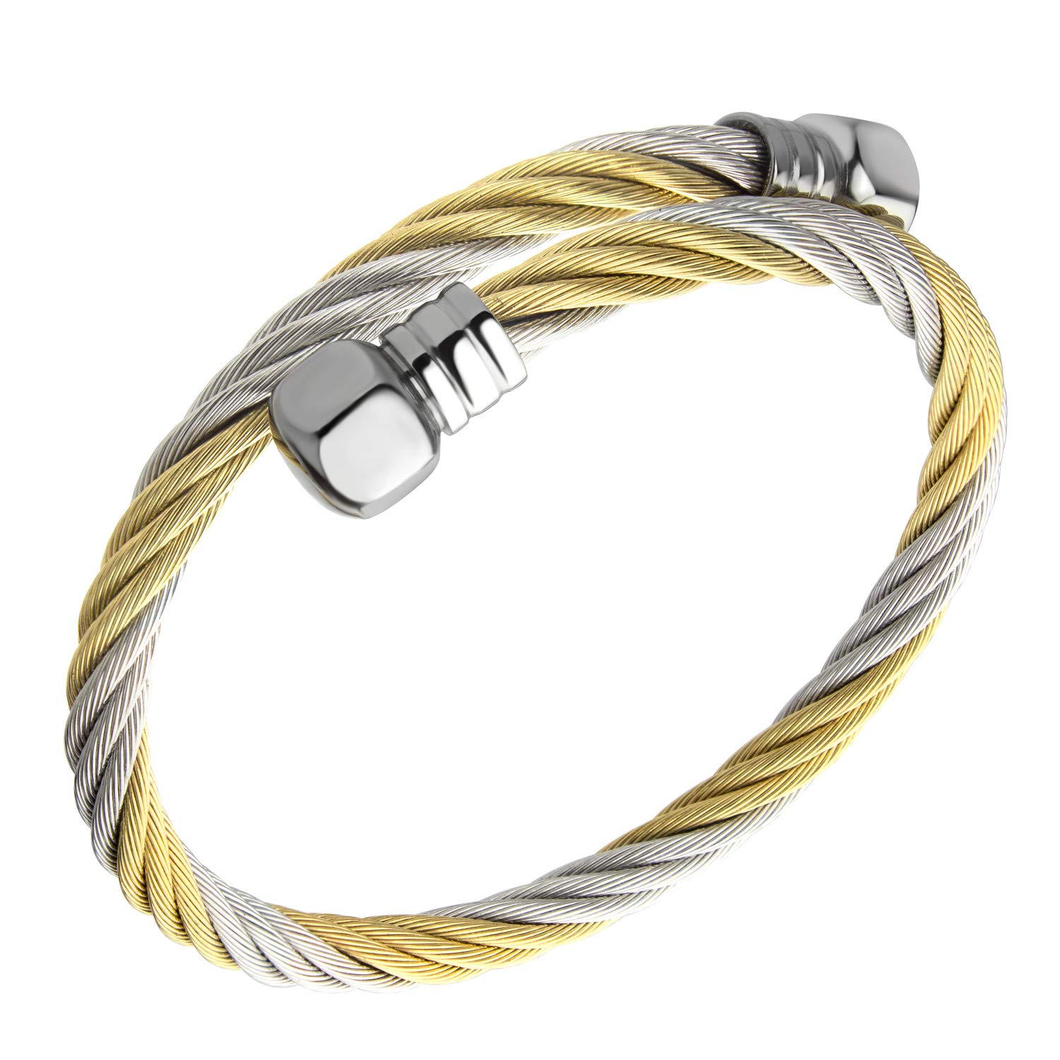 555Jewelry Adjustable Twisted Cable Bracelets for Women, Wire Bracelets For Women, Wire Bangle Bracelet, Cable Bracelet for Women, Gold - Square Endings