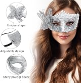 Aomig Couple Masquerade Masks 2 Pack Lace Venetian Eye Masks Black Yellow Silver view 3