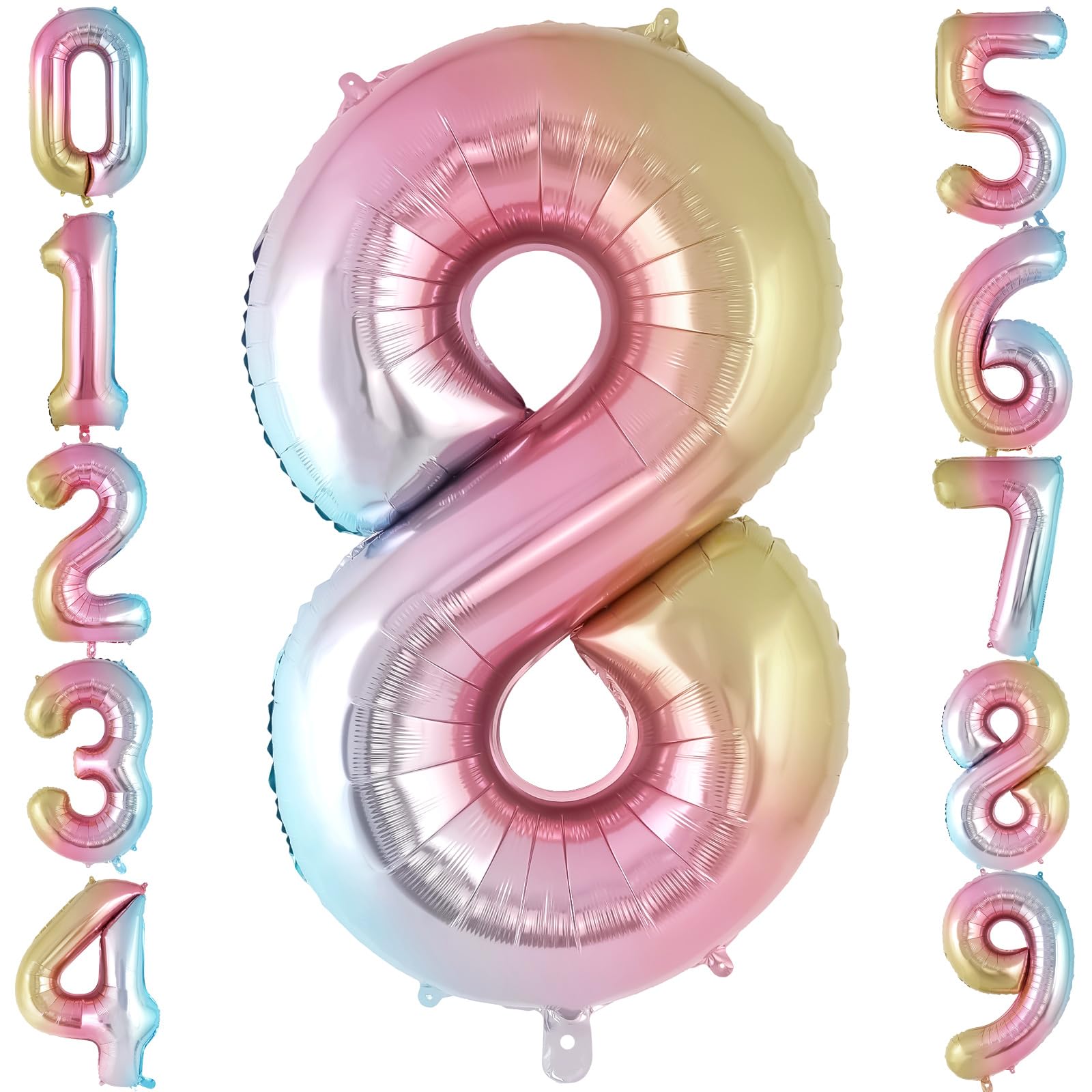 Photo 1 of Rainbow Gradient Number 8 Balloon, 40 Inch Big Large Foil Number Balloons, Jumbo Giant Mylar Number 8 Balloons for 8 Year Old Birthday Party Decorations Supplies Anniversary Celebration