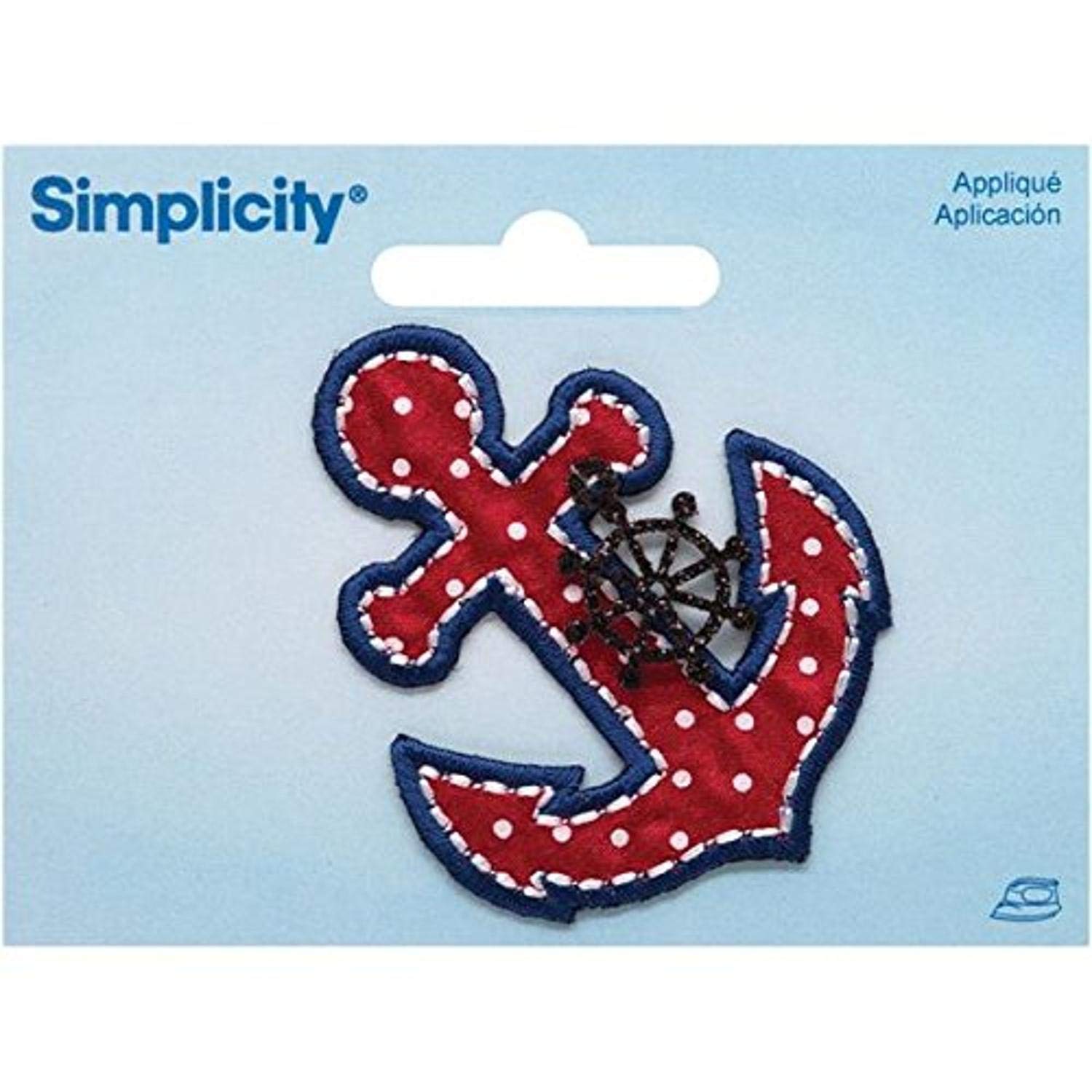 Wrights Anchor with Ship's Wheel Charm Iron-On Applique, 2 by 2.87-Inch, 1-Pack