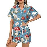 Delerain Rabbits Womens Pajama Sets 2-Piece Short Sleeve Sleepwear Soft Satin Button Down Loungewear Pjs Shorts Set