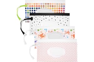 ANBEEISS 4 Pcs Baby Wipe Dispenser, Portable Wet Wipes Pouches, Refillable Baby Wipe Holder, Reusable Travel Wipe Carrying Case Container Holder Pouches for Travel Pouch Carries - Dots