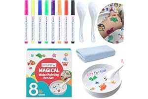 IRWPITW Magic Drawing Pen Bundle, 8 Colors Magical Water Painting Pens for Kids, Kiddies Create Magic Pen Floating Ink Drawings Set with Spoons and Towel, Tattoo Water Marker Gifts for Boys and Girls