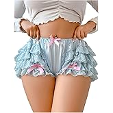 OYOANGLE Women's Plus Size Satin Underwear Lace Ruffle Boyshorts Mid Rise Frilly French Knicker Briefs Panties