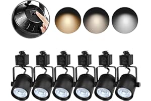 Arcfox 9W 3 Color H Type Dimmable LED Track Lighting Heads, 3000K 4000K 5000K Selectable, 3 Wire CRI90 24° Angle Ceiling Spotlight for Accent Task Art Exhibition, ETL Listed (6 Pack,Black)
